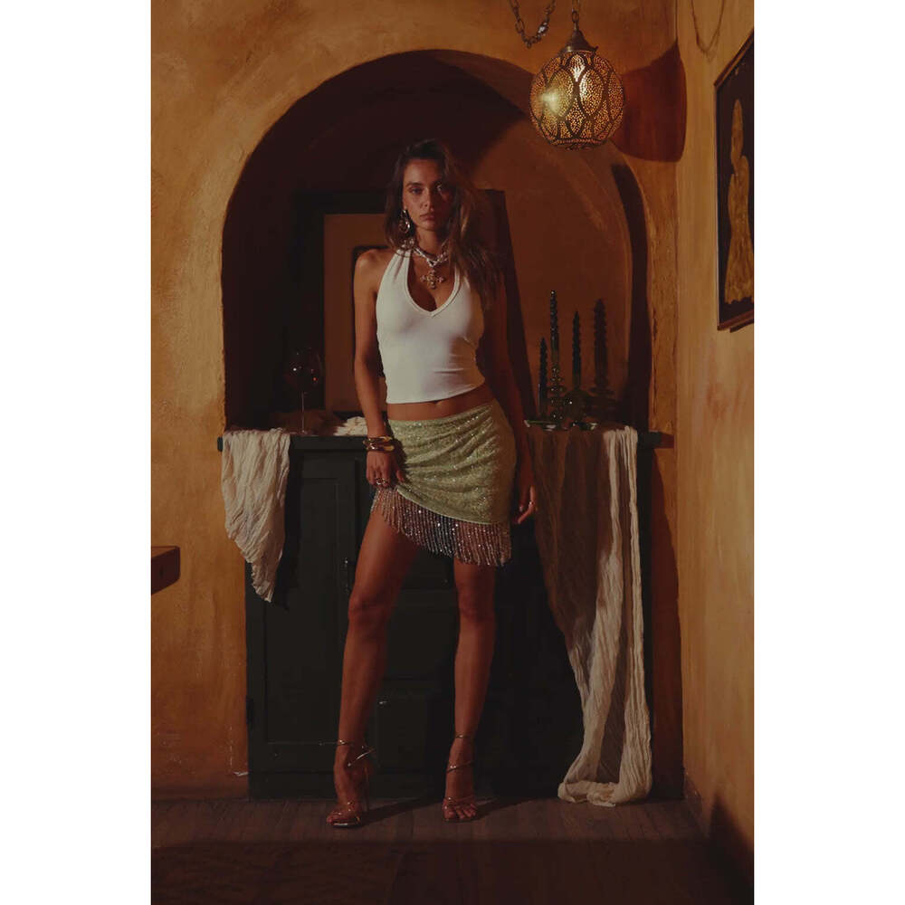 12th Tribe Luna Cove Sage Fringe Mini Skirt Size XS - Picture 3 of 3